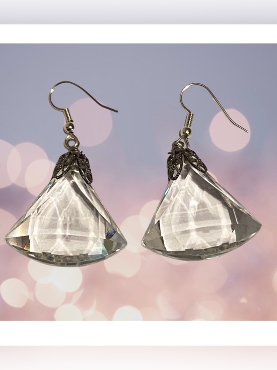 Hand Crafted Jewelry - Hand Crafted Earrings Chandelier Acrylic Diamond Dangle Long Pierced Chunky
